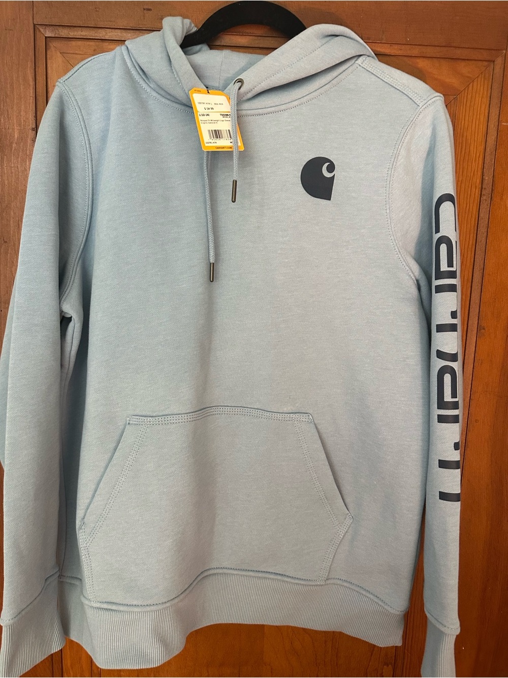 Carhartt Light Blue Pullover Hoodie with Logo Sleeve